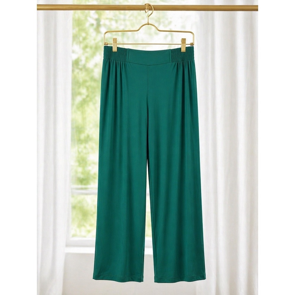 IMAN Wide Leg Cropped Pants Liquid Knit Green Pull On Stretch 27" Inseam Size L
